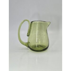 Jamestown Green Hand Blown Glass Pitcher Applied Handle Colonial Style 4"